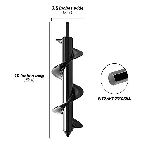 weispo Auger Drill Bit, Garden Plant Flower Bulb Auger 3.5" x 10" Inch Rapid Planter-Fence Post Hole Digger Drill Bit for 3/8" Hex Drive