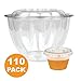 [50 + 60 Pack] 48 OZ BPA Free Clear Plastic Bowl With Dome Lids 4 OZ Dressing Sauce Cup Combo for Salads Fruits Parfaits, Disposable, Large Size