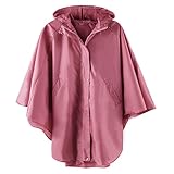 LINENLUX Waterproof Rain Poncho Hooded for Adults with Zipper Outdoor (Pink)