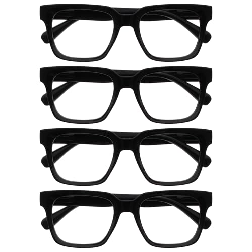 OPULIZE ERA Occhiali luce blu donna e uomo - Occhiali da lettura Antiriflesso Antibagliore - Confezione da 4 - UV400 Occhiali per computer Oversize Rettangolare - Nero - +2,50