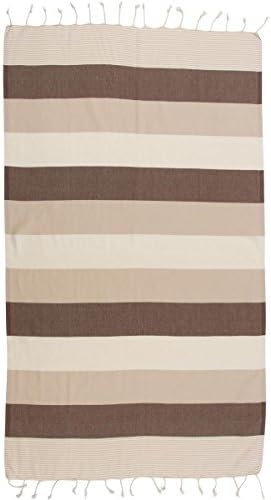 ATS STORE 3 COLOR STRIPED TURKISH TOWEL aka FOUTA %100 PREMIUM COTTON FAST DRYING MULTI PURPOSE BLANKET BEACH TOWEL BROWN&BEIGE (39" X 70")