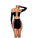 MAGICMK Suede Mini Long Sleeve Off Shoulder Club Sex Party Dress (Black, S)