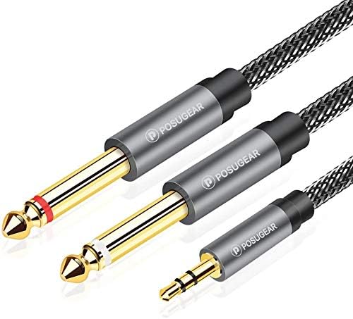 POSUGEAR 3.5mm to 6.3mm Mono Cable 1m, 1/4 to 1/8 Inch Male to Male Audio Splitter Nylond Braid and Gold-Plated Cable