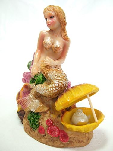 No.001 Beautiful Color Glittering Brass Mermaid Sitting on a Rock. Polyresin Mermaid Fish Tank Aquarium Decorations Ornaments