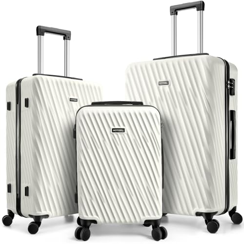 Hoteel Luggage Sets 3 Piece, ABS Hardshell Suitcase with Spinner Wheels TSA Lock, Lightweight Travel Carry on Luggages for Women and Men, Beige(20/24/28)