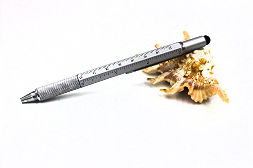 2PCS PACK 6 in 1 Screwdriver Tool Pen - Mini Multifunction Pen with Stylus, Flat and Phillips Screwdriver Bit, Bubble Level and inch cm Ruler all in one (Black and Silver) - Thumbnail 4