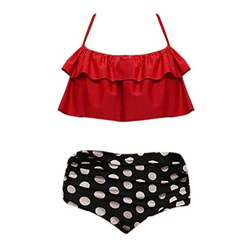 Swimsuit for Women Two Pieces Bathing Suits Top Off Shoulder Ruffled Racerback with High Waisted Bottom Tankini Set Red - Thumbnail 2