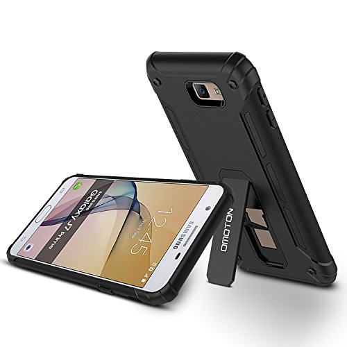 2016 Galaxy J7 Prime Case, OMOTON J7 Prime Case black with [Versatile Kickstand] [Anti-Slip] for Sam