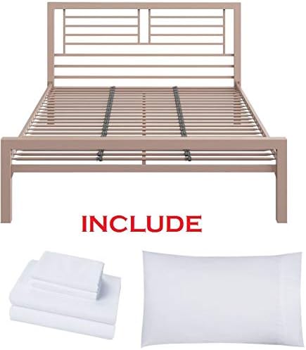 Bed Metal Frame for Kids Bedroom, Teenager and Dorm - (Full, Pink)