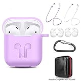 amasing AirPods Case 7 in 1 Airpods Accessories Kits Protective Silicone Cover for Airpod(Front led Not Visible) with Ear Hook Grips/Airpods Staps/Clips/Skin/Tips/Grips (airpidscase1 Purple)