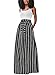 HOTAPEI Women's Full Length Elastic Waisted Maxi Skirt Vertical Striped Long Skirts With Pocket