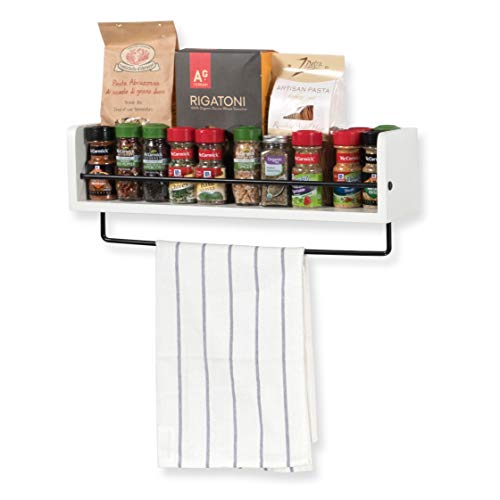 Rustic State Kitchen Wood Wall Shelf with Metal Rail Spice Rack White 20 Inch