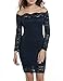 ACEVOG Plus Size Long Sleeve Off Shoulder Lace Bodycon Cocktail Party Dress (Large, Navy Blue)