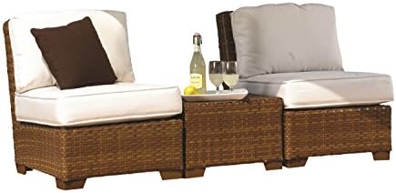 Panama Jack Outdoor 3-Piece St Barths Armless with Cushions Set, Includes 2 Armless, 1 Coffee Table with Umbrella Hole