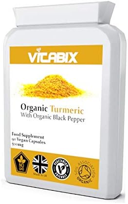 Organic Turmeric 500mg with Organic Black Pepper, 90 Vegan Capsules, Made in UK, from Vitabix