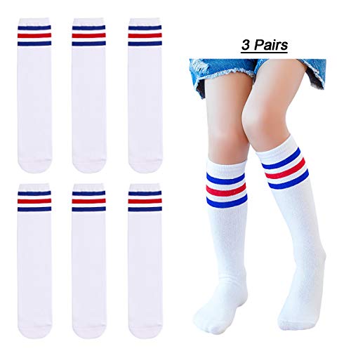 Kids Baby Cotton Knee Thigh High Socks Three Stripes Sport Soccer Uniform Tube Stocking - Thumbnail 5