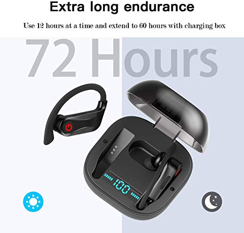 Amuoc Bluetooth Headphones - Wireless Earbuds with Mic HD Stereo Noise Cancelling Waterproof IPX7 for Sport Running Gym - Earphones Compatible (Over The Ear, Black) - Thumbnail 3