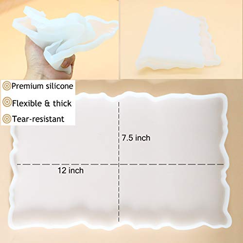 MGFAION 2 Pack Silicone Resin Tray Molds,Coaster Molds for Resin Casting Premium Geode Agate Platter Molds, 2pcs Geode Agate Tray Molds & 4pcs Gold Handles,Epoxy Resin Casting Molds DIY Craft Making