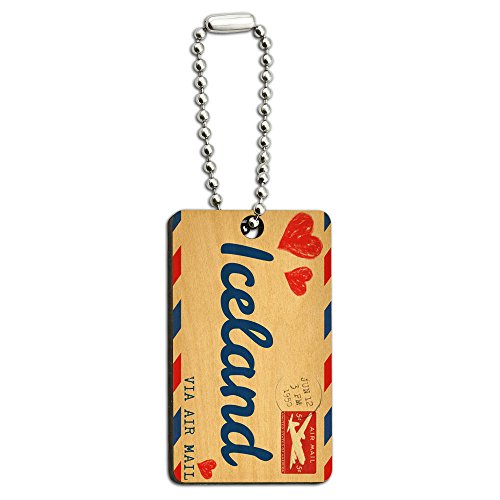 Air Mail Postcard Love for Iceland Wood Wooden Rectangle Key Chain