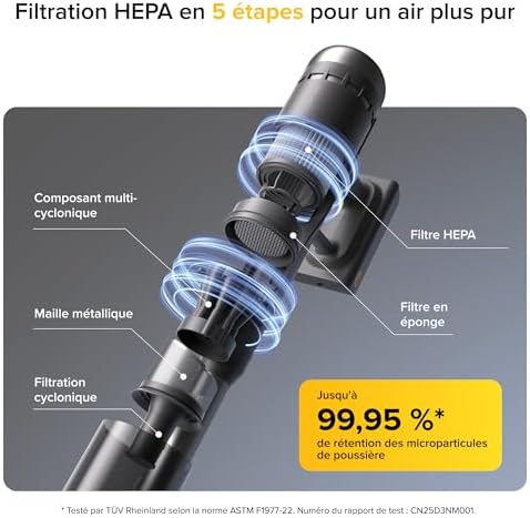 H60 Ultra Aspirateur Balai sans Fil, 210AW, 90 Min d’Autonomie