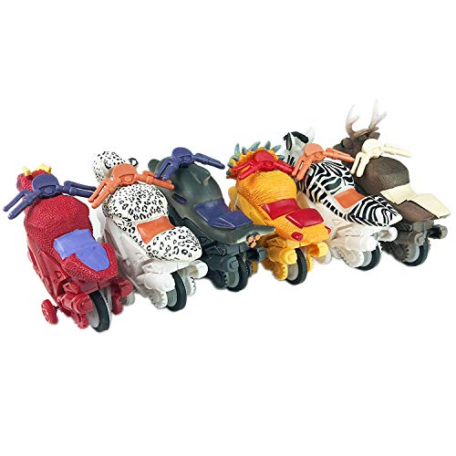 Huji Friction Powered Animal Toy Motorcycles for Kids, Party Favor Toys (6 Motorcycles)