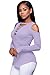 FARYSAYS Women Sexy Pullover Cut Out Shoulder Blouse Lace-Up Ribbed Solid Tops Purple