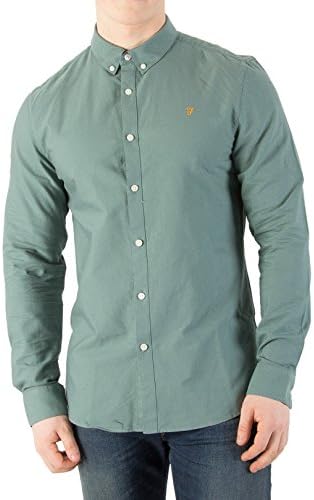 Farah Vintage Men's Slim Fit Brewer Logo Shirt, Green, XX-Large
