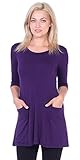 Popana Women's Tunics With Pockets - Loose Fit Round Neck Tunic Top to Wear With Leggings - Made In USA X-Large Eggplant