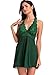 Amoretu Womens Lingerie Sheer Nightwear Halter Babydoll with G-string Green