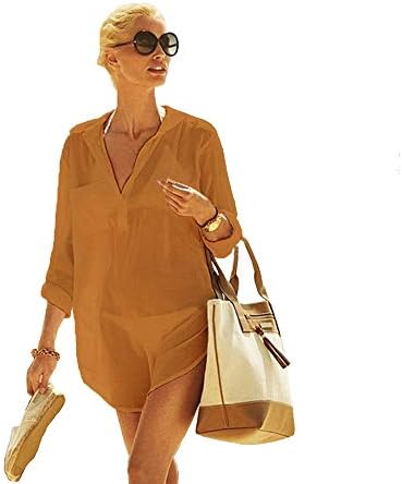 Women Kimono Blouse Beachwear Bikini Cover Up Swimwear Swimsuit V Neck Beach Bathing Dress and Kaftan Blouse for Ladies