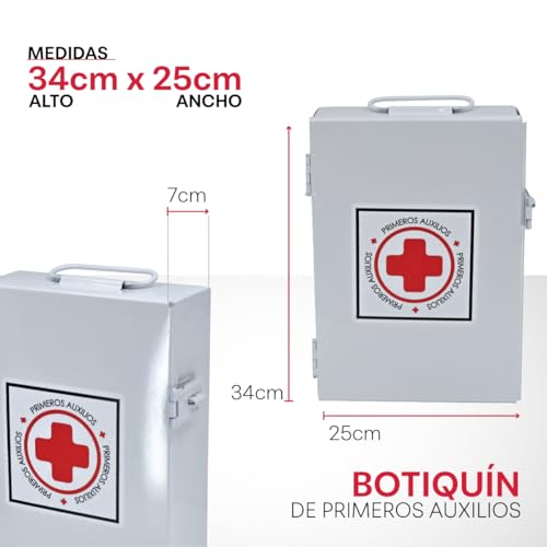 KARLEN | Botiquín de Primeros Auxilios Grande de Metal (Vacío) | Caja para Emergencias con Cerradura para Candado | Para Casa, Oficina, Negocio o Taller | Color Blanco | 34×25×7 cm