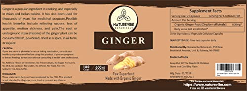 image for Naturevibe Botanicals 180 Ginger Root Capsules,100% Organic Ginger Roo