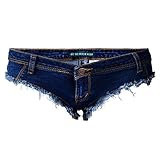 VOGRACE Womens Low Rise Mini Denim Shorts Denim Thong Cheeky Jeans Shorts (Medium(US 4), Ripped)