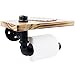 Toilet Paper Holder, Rustic Style Toilet Tissue Roll Holder Black Industrial Iron Pipe with Wooden Storage Wall Mounted Bathroom Shelf