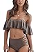 ZXZY Women Pure Color Frill Off Shoulder Lace Up Tube Top Bikini Swimwear
