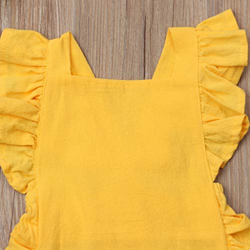 Birdfly 3M-24M Toddler Baby Basic Candy Color Ruffle Jumpsuit Romper (12-18M, Gold)