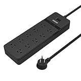 NTONPOWER 10-Outlet Surge Protector with 2 USB Ports Right Angle Plug Multi Outlet Computer Power Strip with 5ft Heavy-Duty Long Cord 15-Amp Circuit Breaker for Office Desk Home Appliance TV - Black