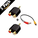 Gold Plated 3.5mm Male Stereo to 2 RCA Female Y Splitter Adapter Plug Converter (2-Pack)