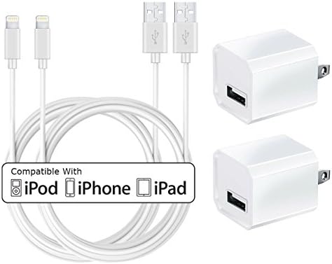 Certified USB Wall Charger 5W 1A USB Power Adapter with 6FT/2M 8 Pin Lightning to USB Cable 1.0A Output for iPhone iPad Samsung HTC LG iPod Nokia ((White-4 Pack))