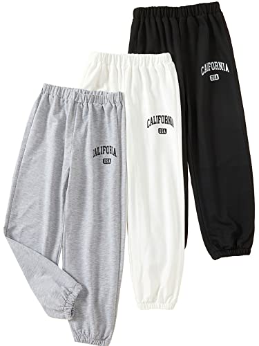 Photo 1 of SHENHE Girl's 3 Piece Elastic Waisted Sweatpants Straight Leg Workout Jogger Pants Grey White Black 160