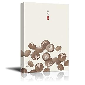 Water Painted Shiitake Mushrooms with Chinese Writing