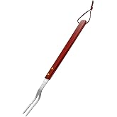 PEPKICN 2 Tine Stainless Steel Carving Fork-Barbecue Meat Fork-Camp Cooking Tool with Wooden Handle (18 inches)