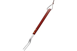 PEPKICN 2 Tine Stainless Steel Carving Fork-Barbecue Meat Fork-Camp Cooking Tool with Wooden Handle (18 inches)