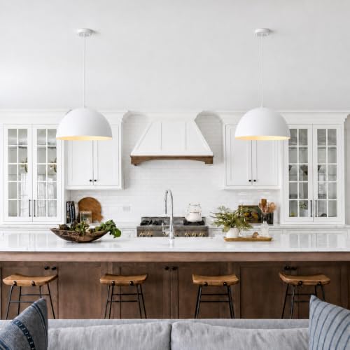 18 inch White Dome Pendant Light, Modern Farmhouse White Pendant Light, Large Pendant Lamp for Kitchen Island Dining Room Bedroom Hallway Foyer