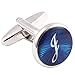 HJ Men's 2PCS Rhodium Plated Cufflinks Silver Initial Letter Shirt Wedding Business 1 Pair Set Blue J