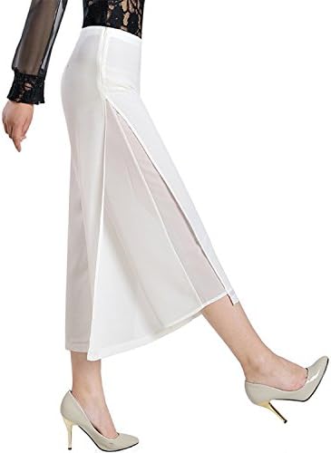 FunnyKing pants Calf Length Pants Womens High Waist Thin Wide Leg Side Split Chiffon Pants