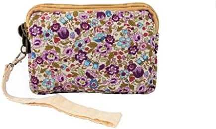 Superior 3 Zippers Fine Soft Cotton Wallet Wristlet for Womens Cosmetic Bag Card Case Money Organizer Coin Purse Key Pouch Phone Case Holder Clutch on a String (Color B : Purple)