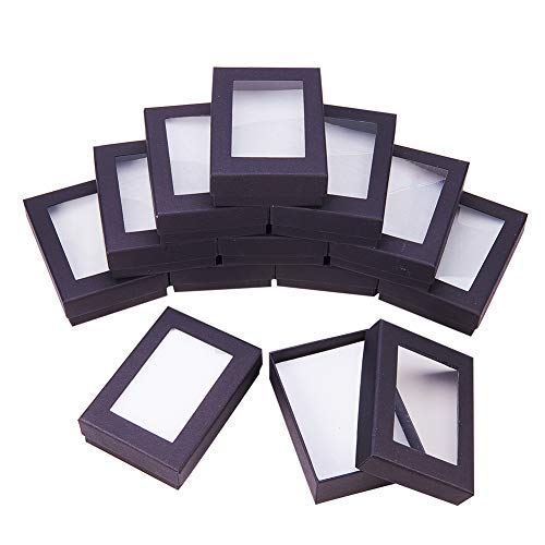 NBEADS 24 Pcs Black Gift Boxes, Jewelry Display Boxes with Window Presentation Box with Padding Birthday Gift Box for Necklaces Earrings and Rings, 9x6.5x2.8cm