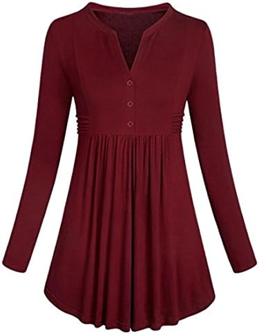 Gocheaper Long Tunic,Women's Mandarin Collar Pullover Loose Button Blouse Dress Tops T-Shirt (L, Red)
