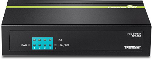 TRENDnet 5-Port Unmanaged 10/100 Mbps PoE Switch with 4 PoE Ethernet Ports, 802.3af, 31W Power Budget, 1Gbps Switching Capacity, Plug & Play, TPE-S50